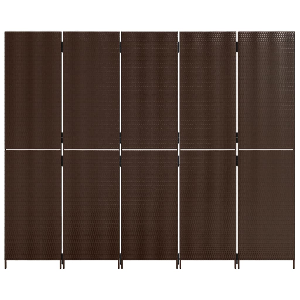 Room Divider 5 Panels Brown Poly Rattan