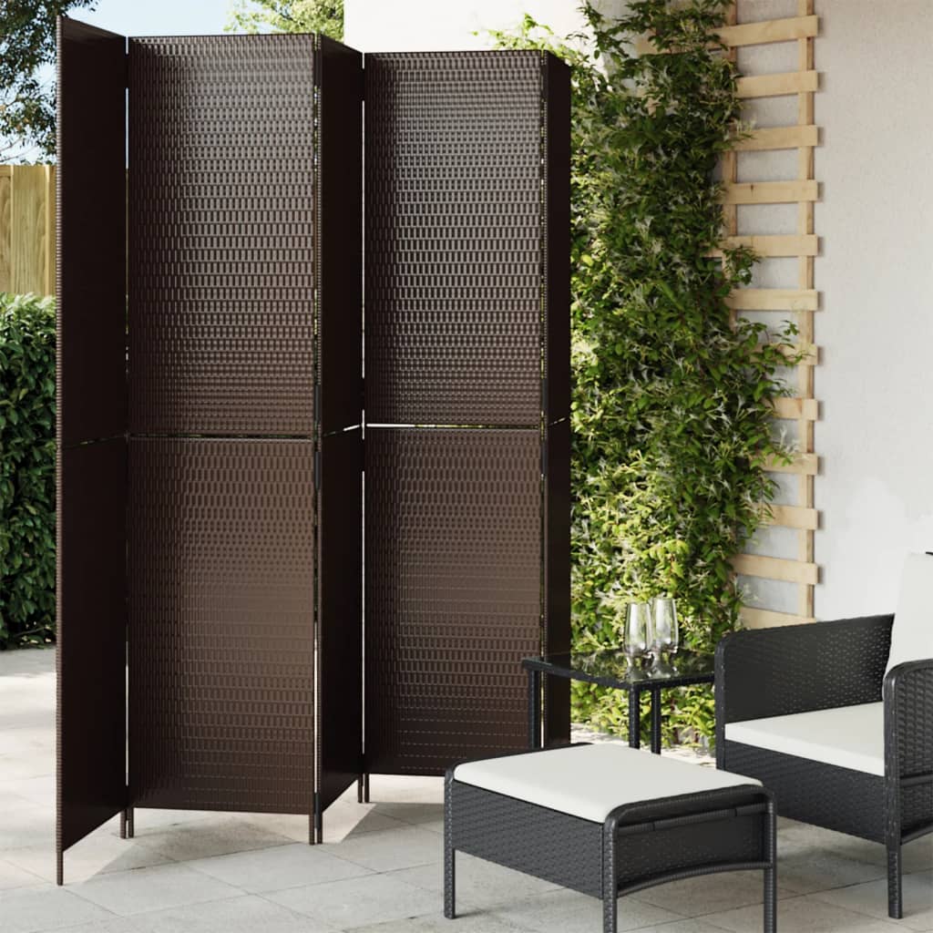 Room Divider 5 Panels Brown Poly Rattan