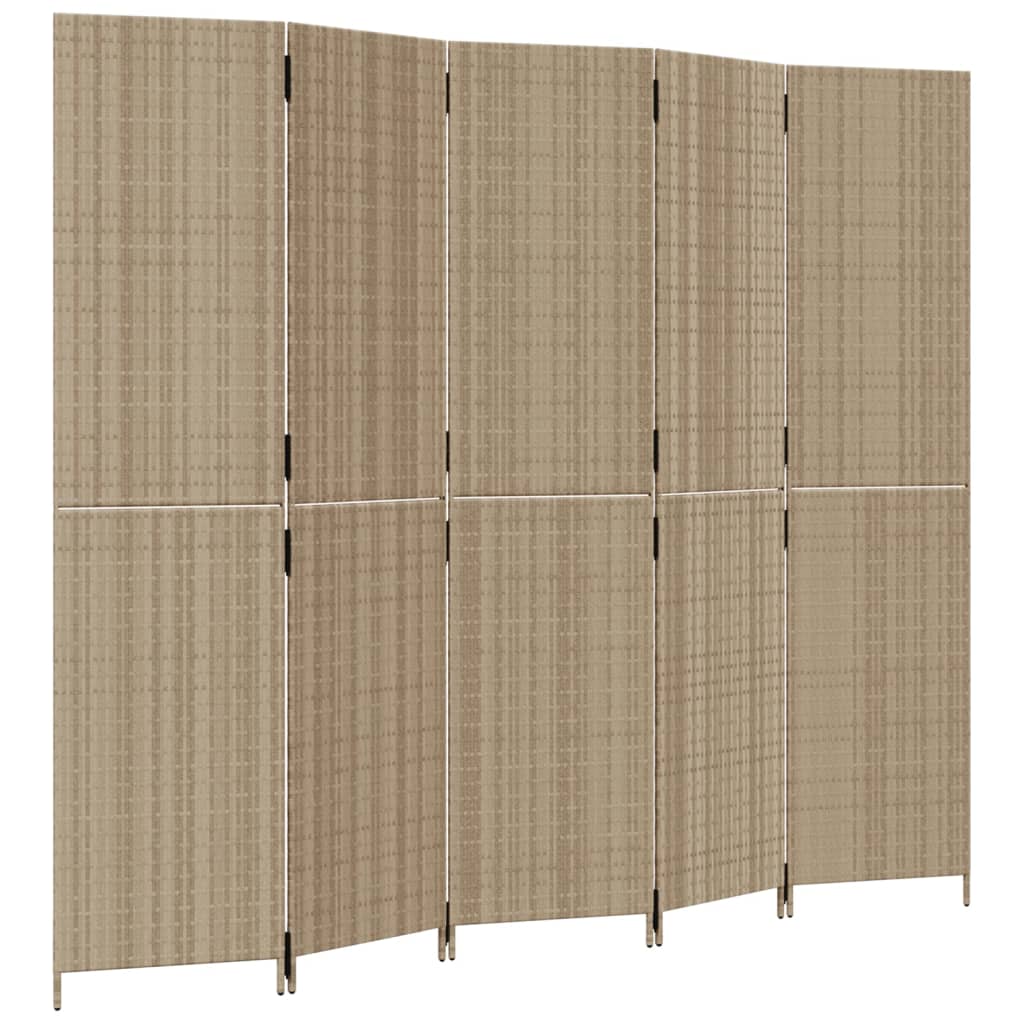 Room Divider 5 Panels Beige Poly Rattan