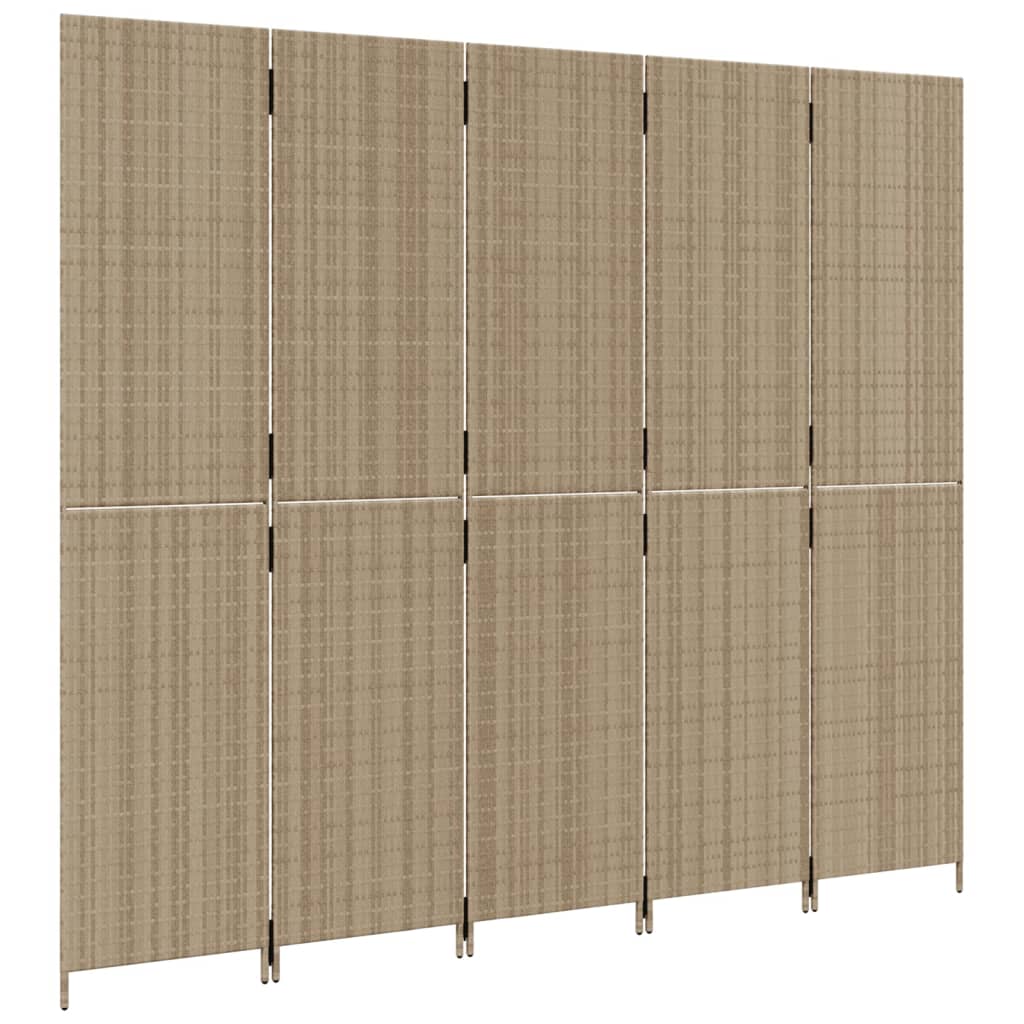 Room Divider 5 Panels Beige Poly Rattan