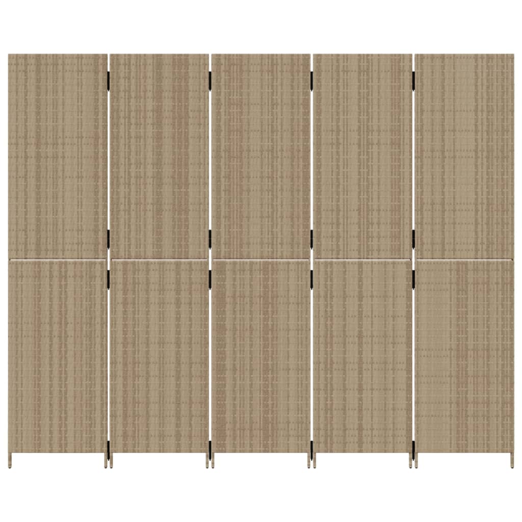 Room Divider 5 Panels Beige Poly Rattan