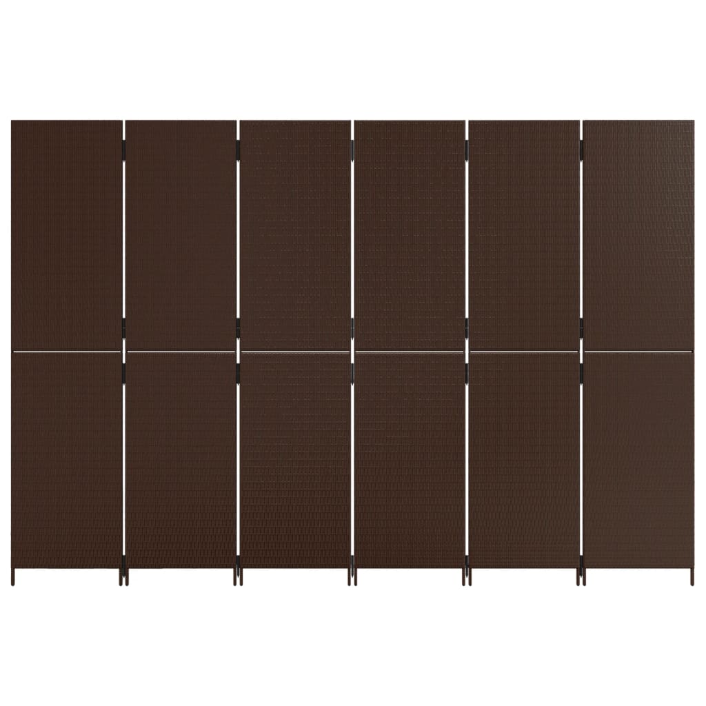 Room Divider 6 Panels Brown Poly Rattan