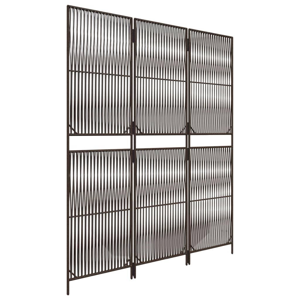 Room Divider 3 Panels Brown Poly Rattan