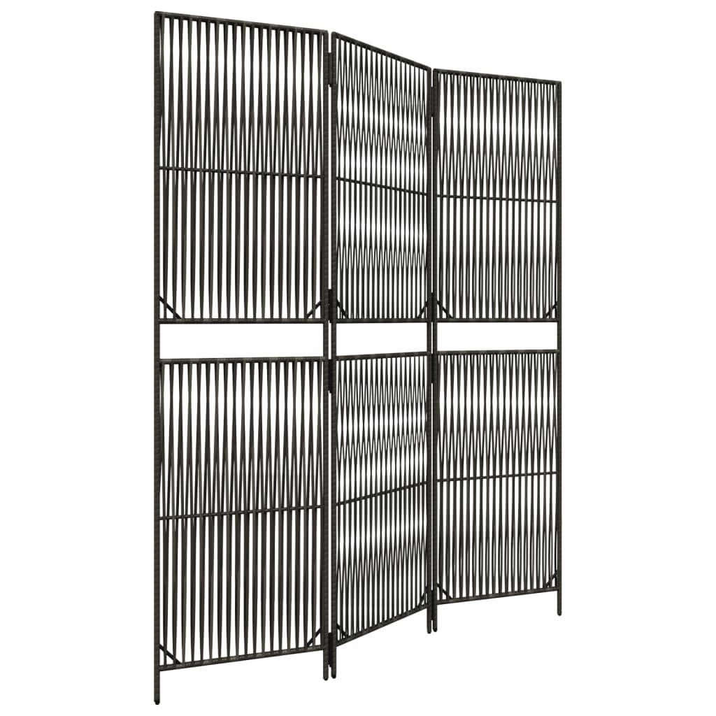 Room Divider 3 Panels Grey Poly Rattan