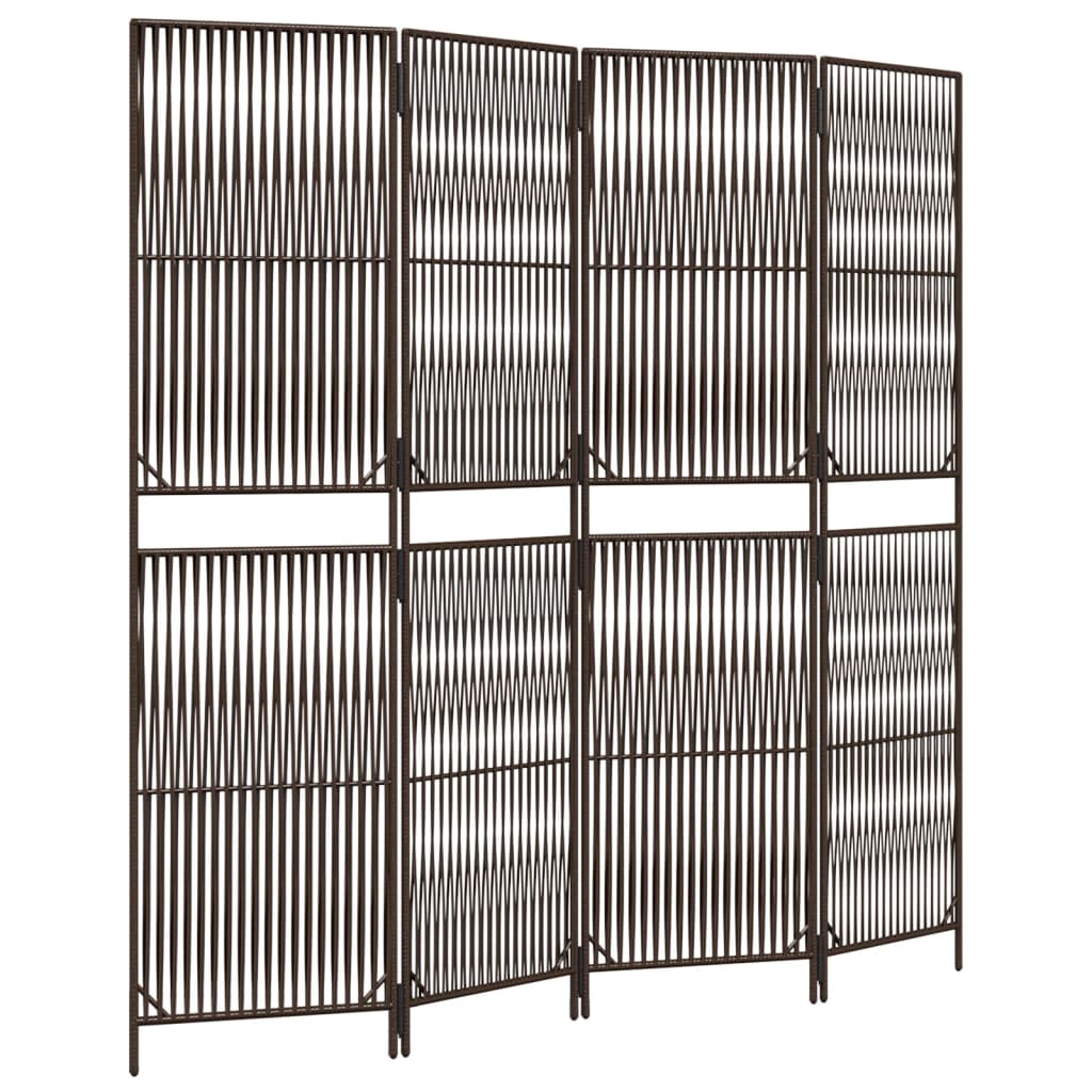 Room Divider 4 Panels Brown Poly Rattan