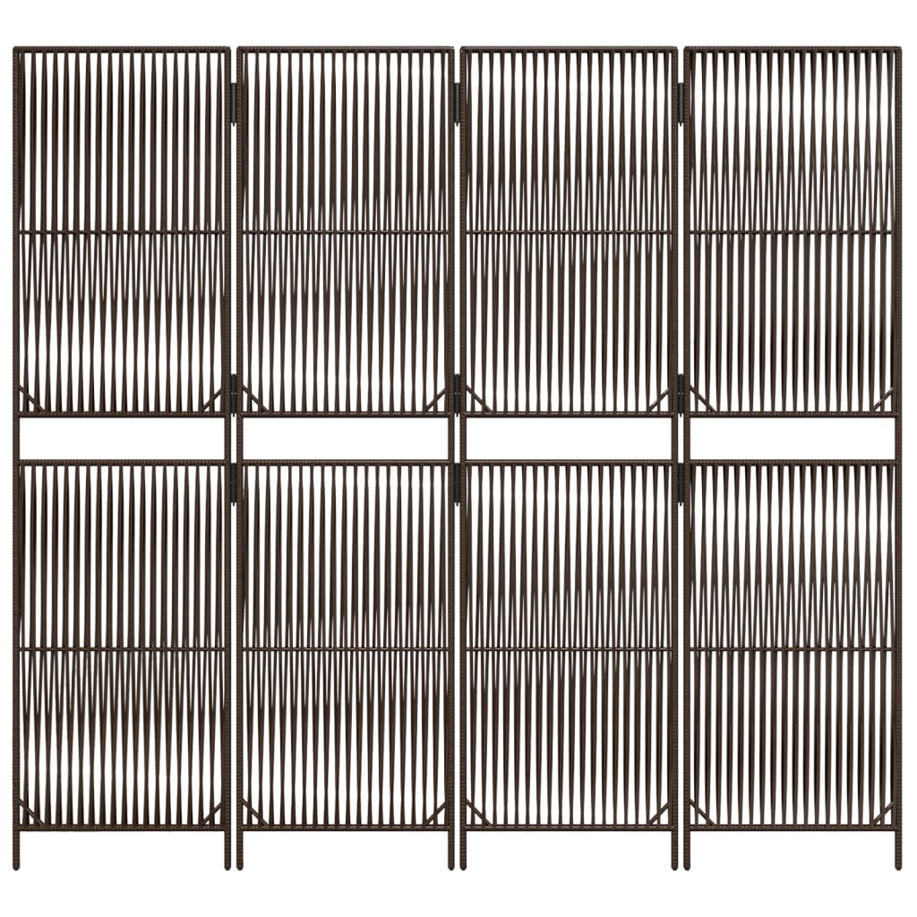 Room Divider 4 Panels Brown Poly Rattan