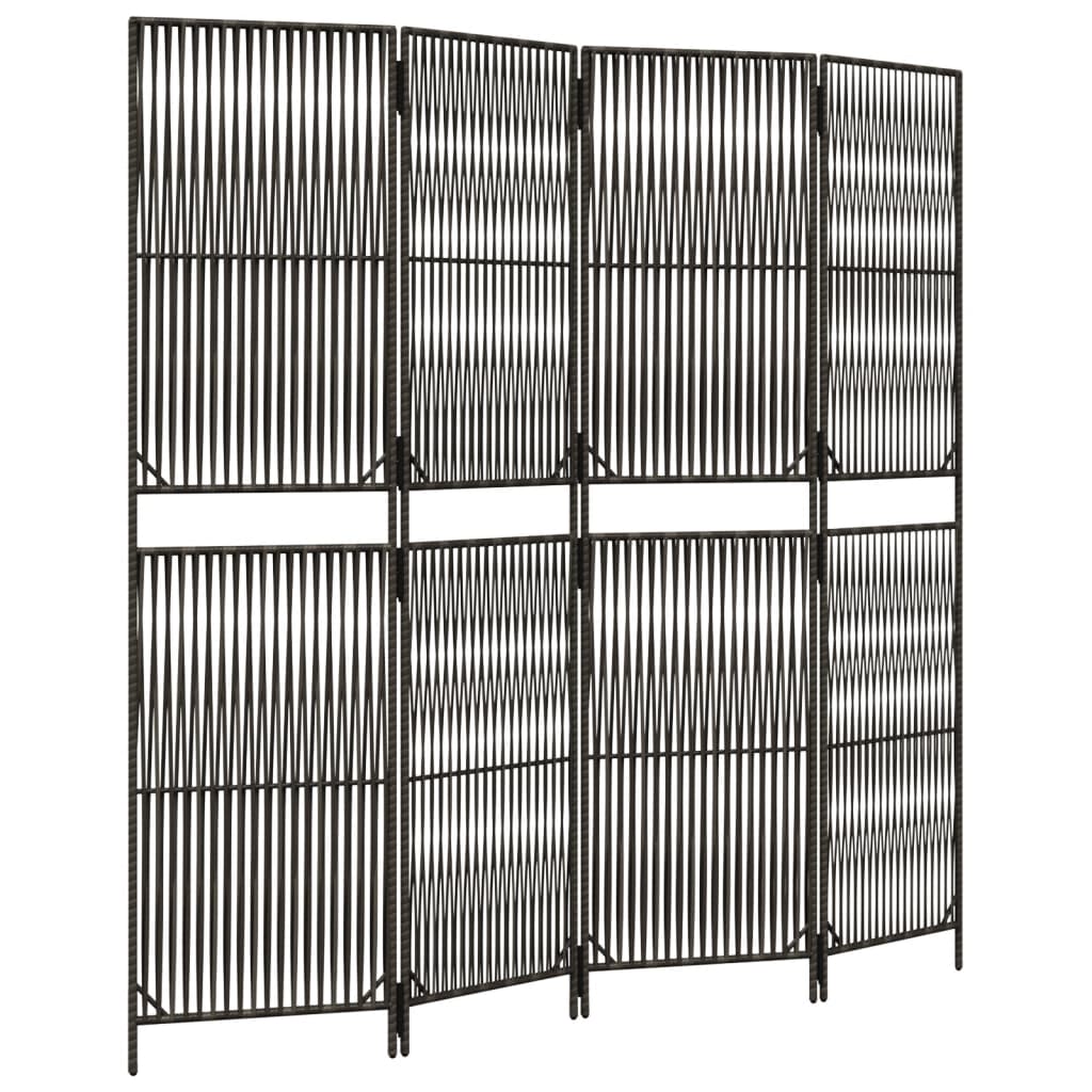 Room Divider 4 Panels Grey Poly Rattan