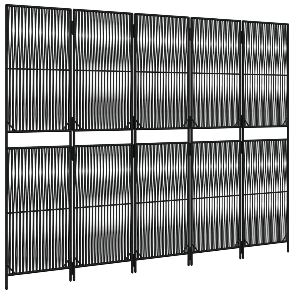 Room Divider 5 Panels Black Poly Rattan