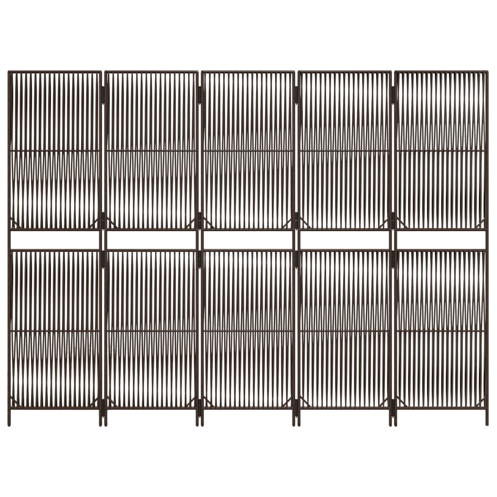 Room Divider 5 Panels Brown Poly Rattan