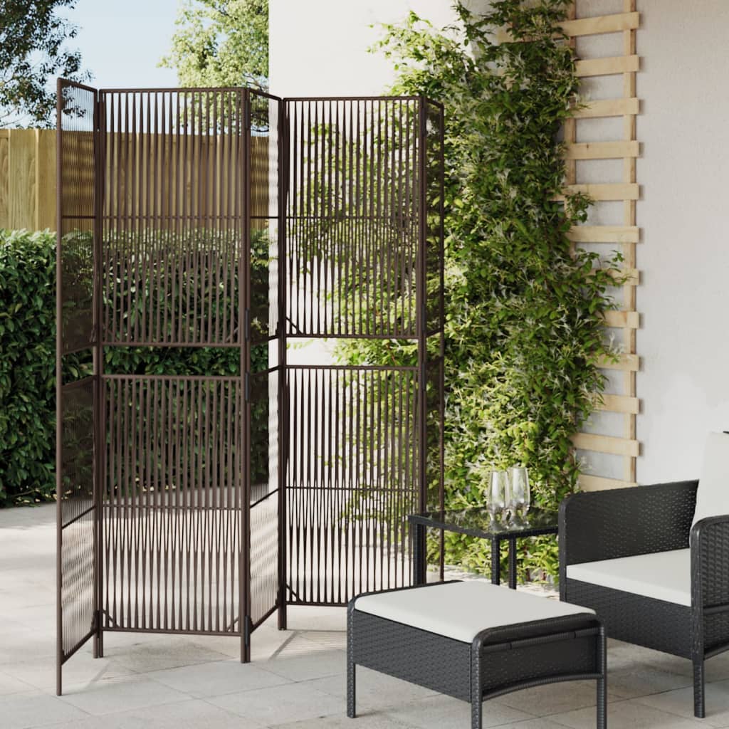 Room Divider 5 Panels Brown Poly Rattan