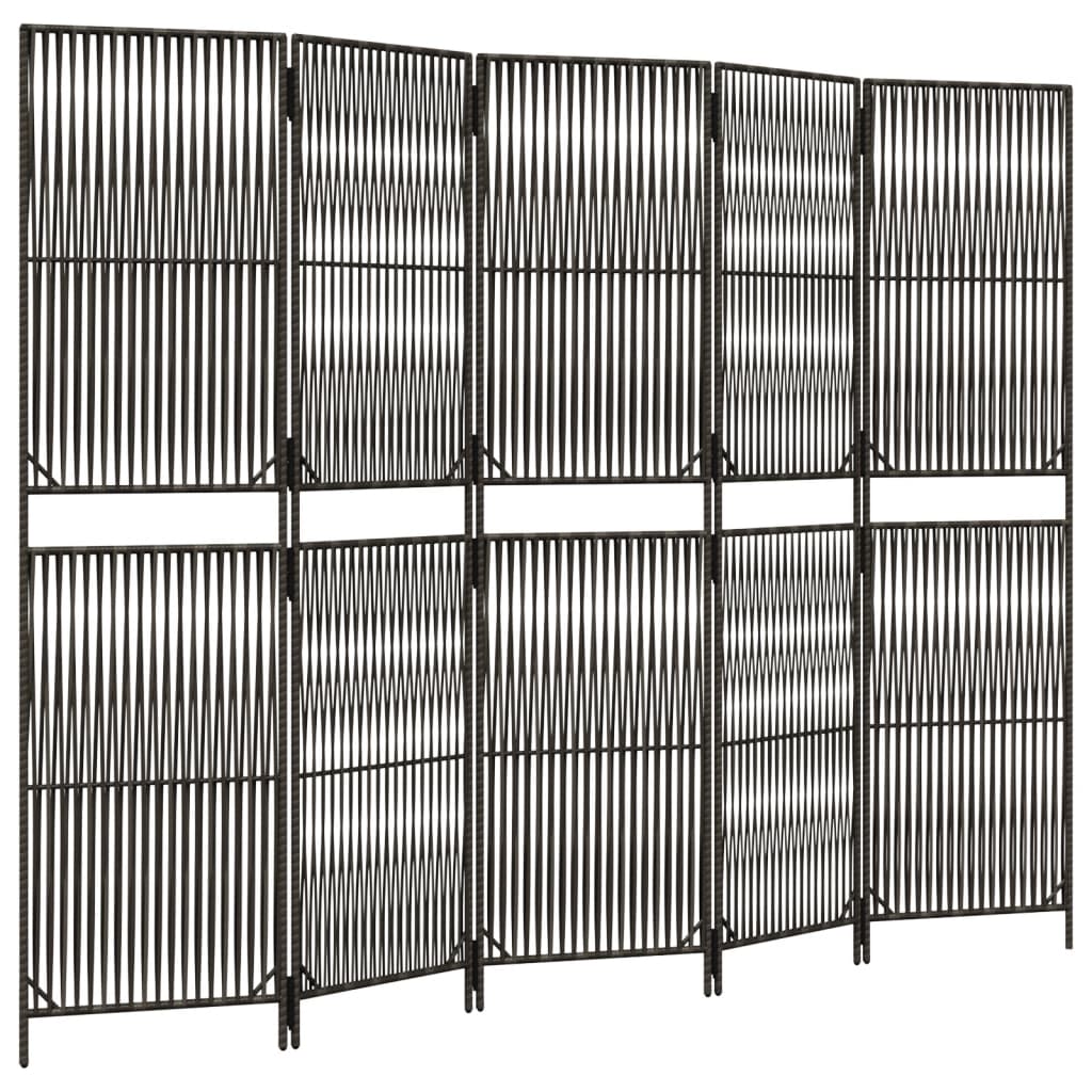 Room Divider 5 Panels Grey Poly Rattan