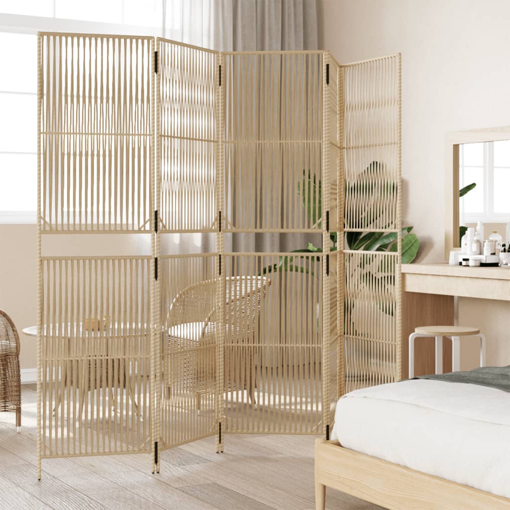 Room Divider 5 Panels Beige Poly Rattan