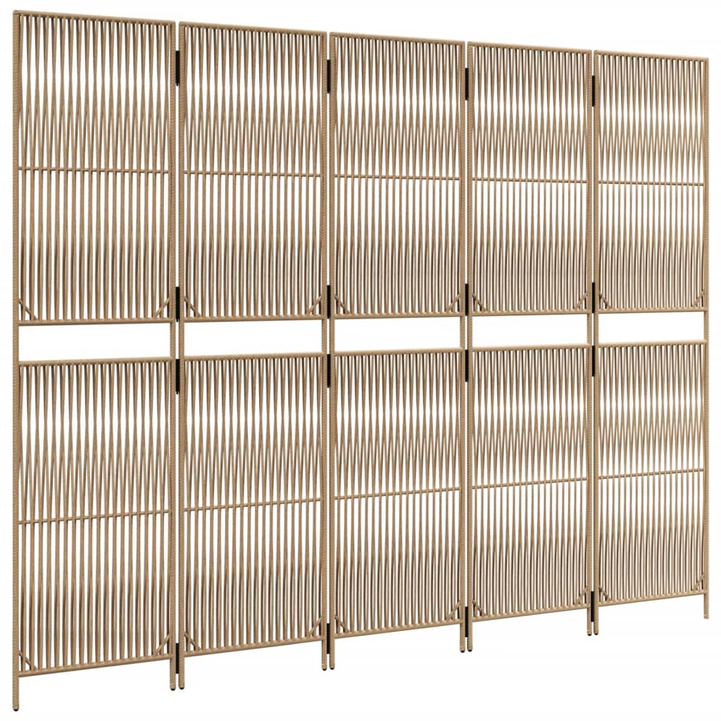 Room Divider 5 Panels Beige Poly Rattan