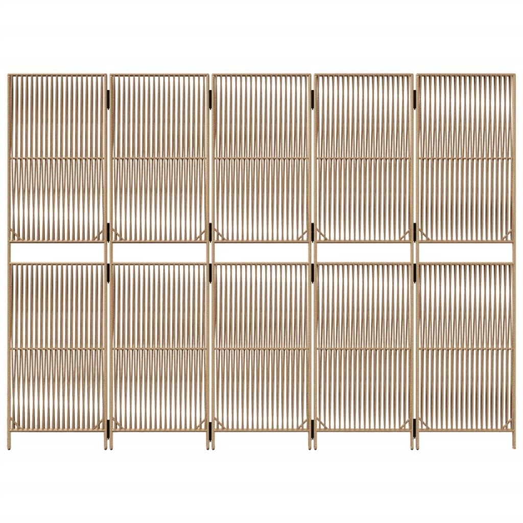 Room Divider 5 Panels Beige Poly Rattan