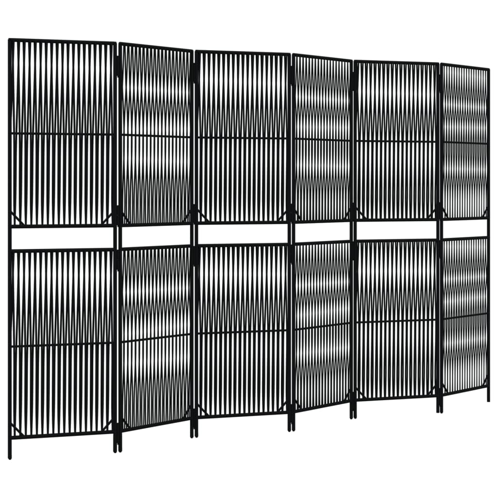 Room Divider 6 Panels Black Poly Rattan