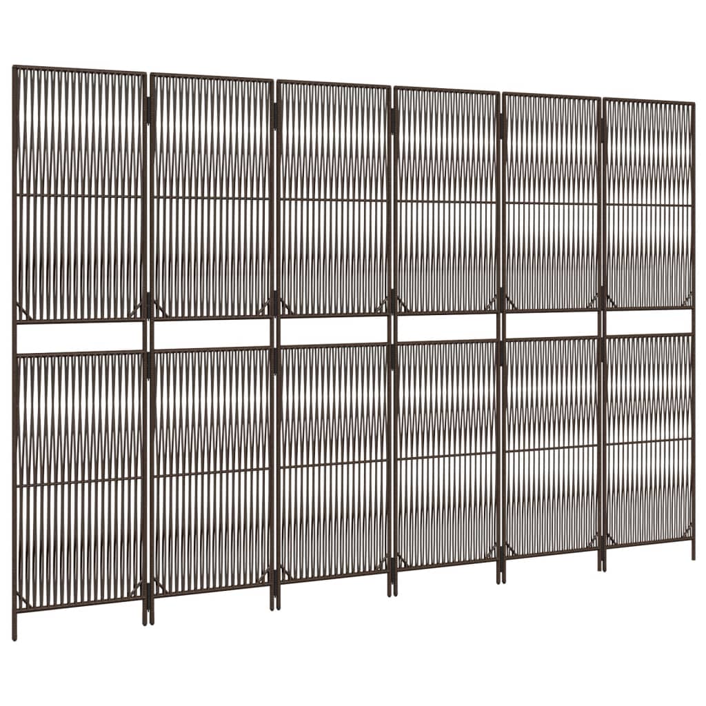 Room Divider 6 Panels Brown Poly Rattan
