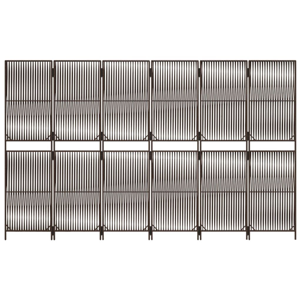 Room Divider 6 Panels Brown Poly Rattan