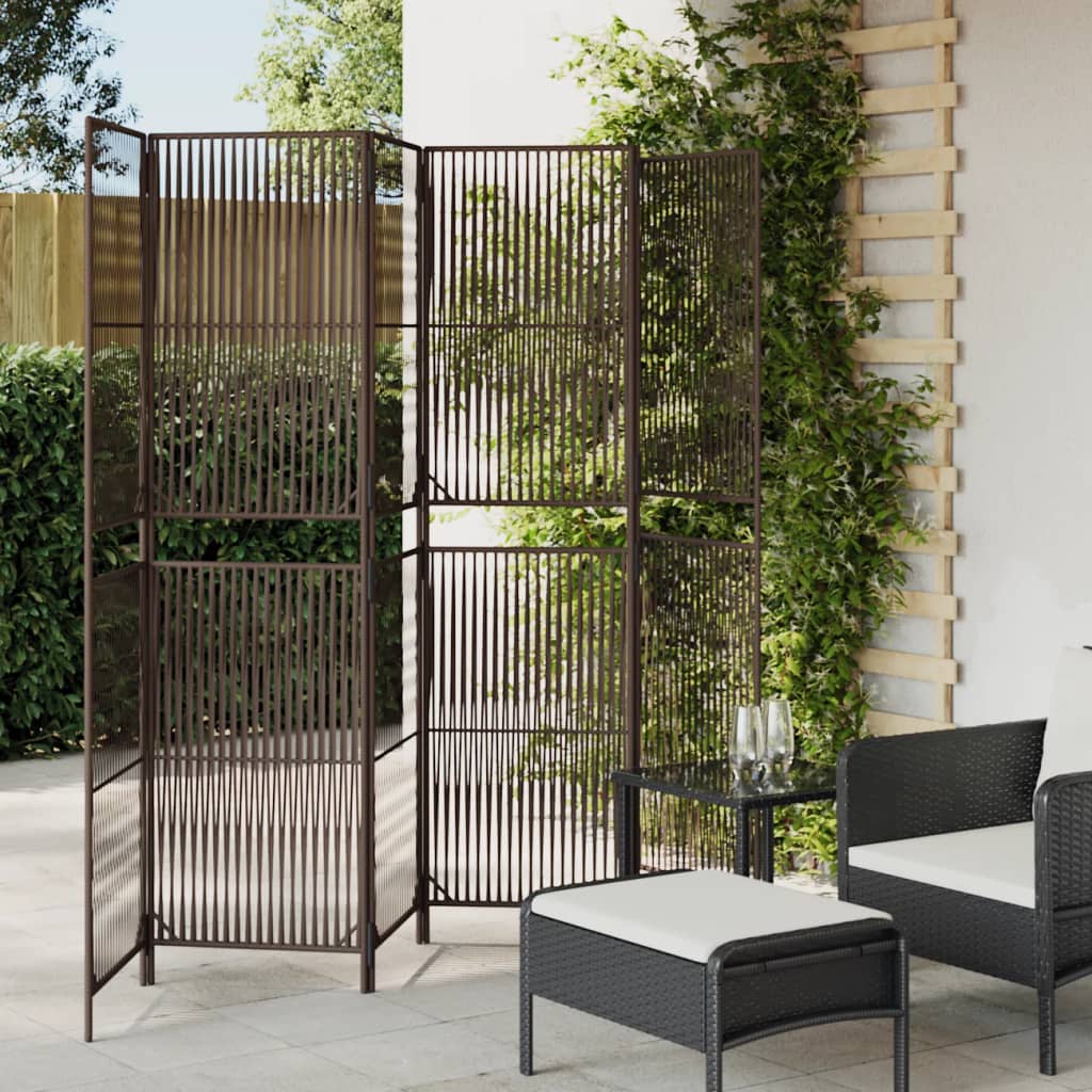 Room Divider 6 Panels Brown Poly Rattan
