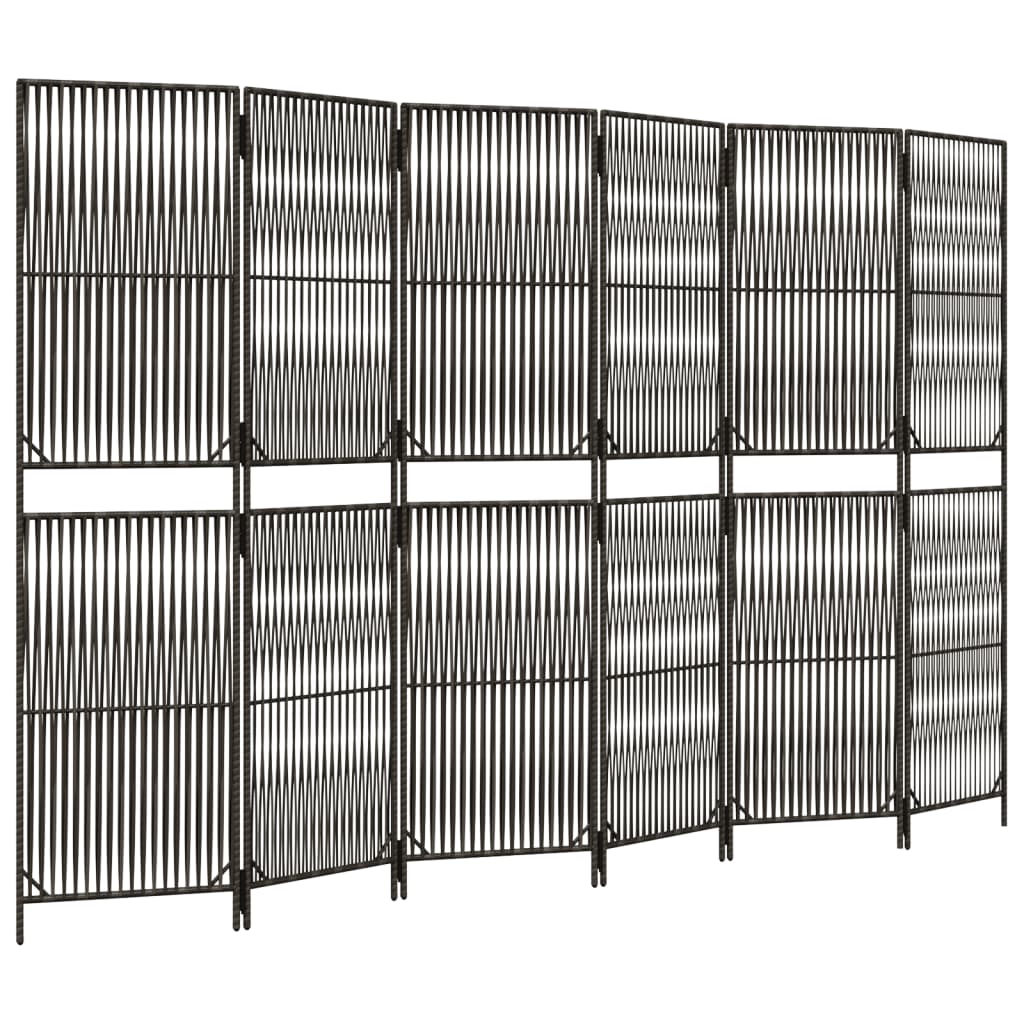 Room Divider 6 Panels Grey Poly Rattan