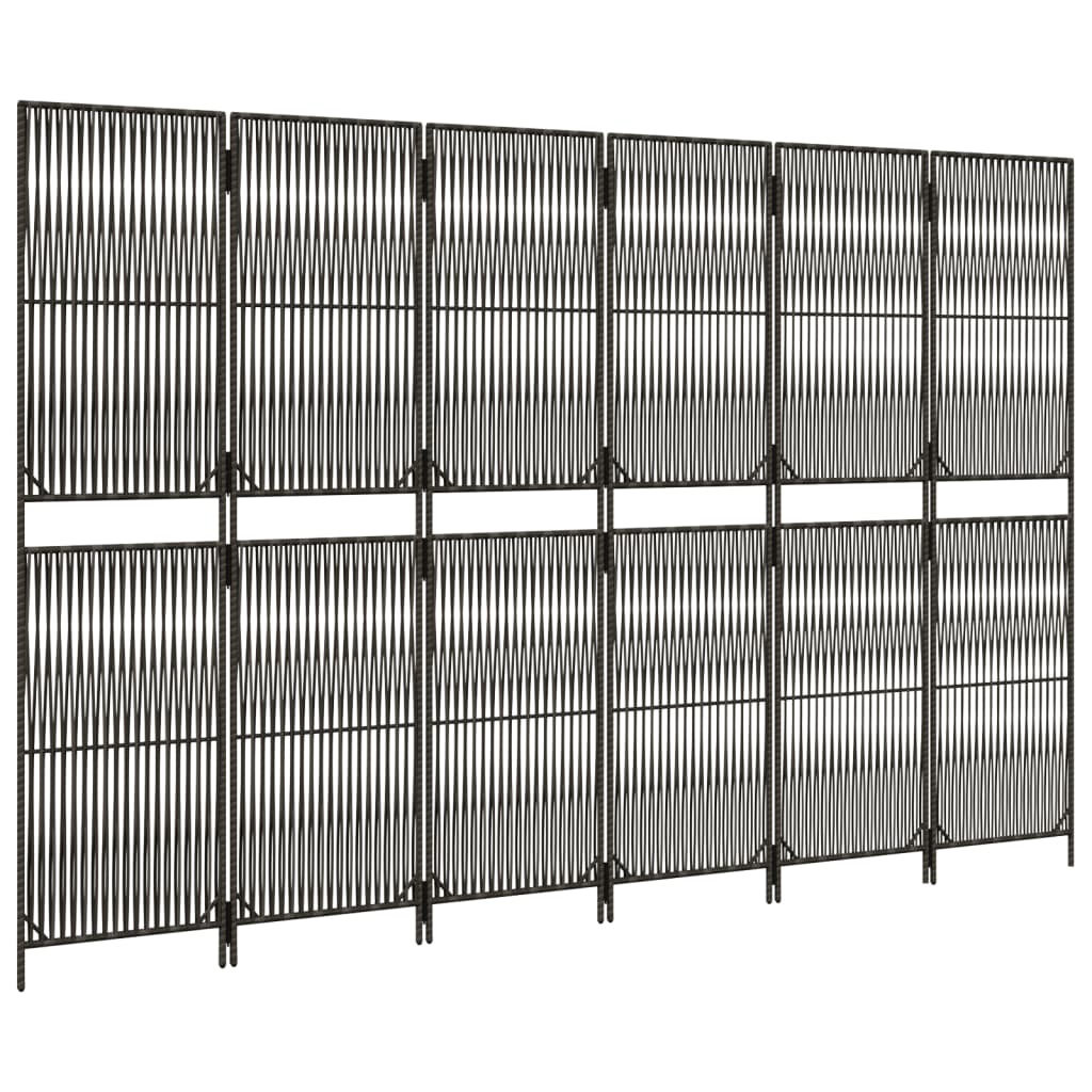 Room Divider 6 Panels Grey Poly Rattan
