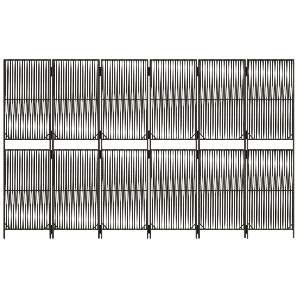Room Divider 6 Panels Grey Poly Rattan
