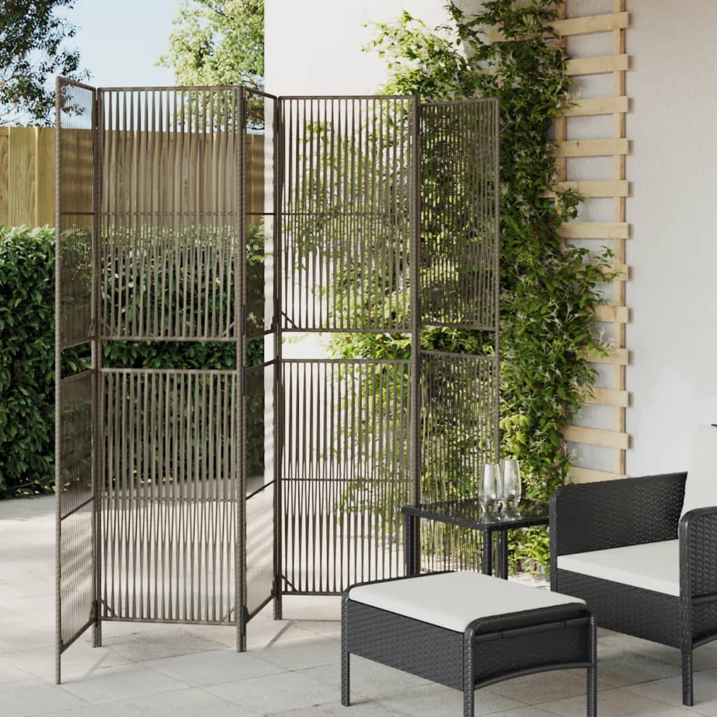Room Divider 6 Panels Grey Poly Rattan