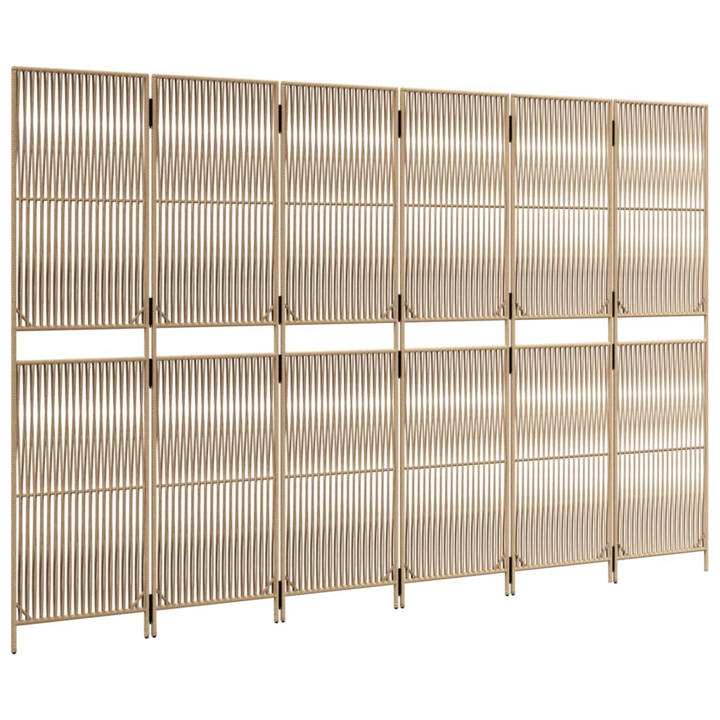 Room Divider 6 Panels Beige Poly Rattan