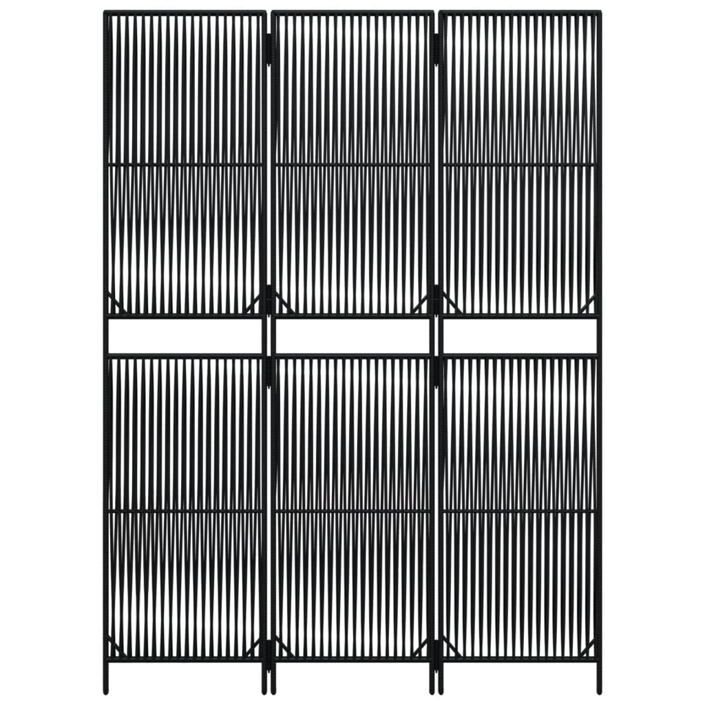 Room Divider 3 Panels Black Poly Rattan
