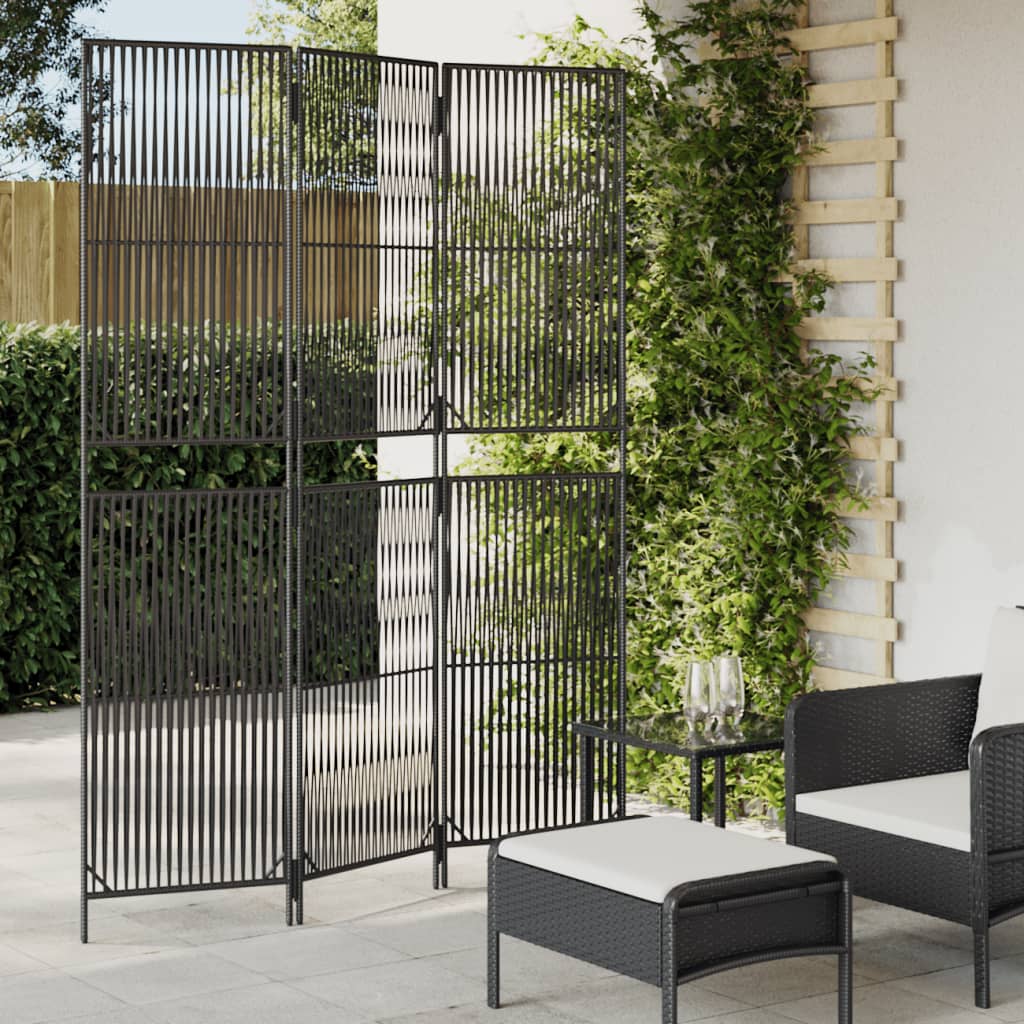 Room Divider 3 Panels Black Poly Rattan