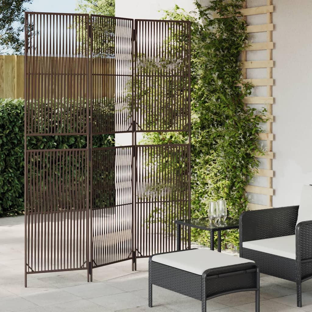 Room Divider 3 Panels Brown Poly Rattan