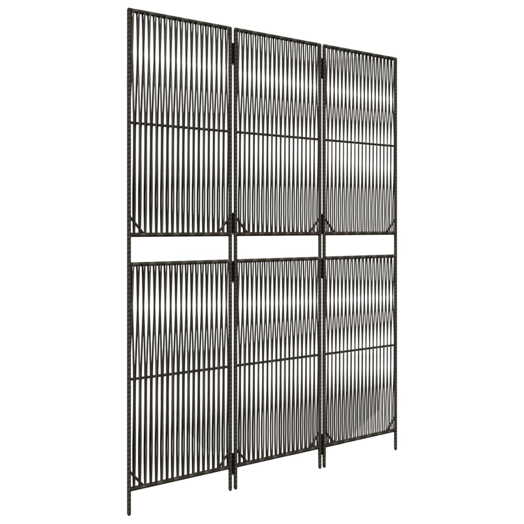 Room Divider 3 Panels Grey Poly Rattan