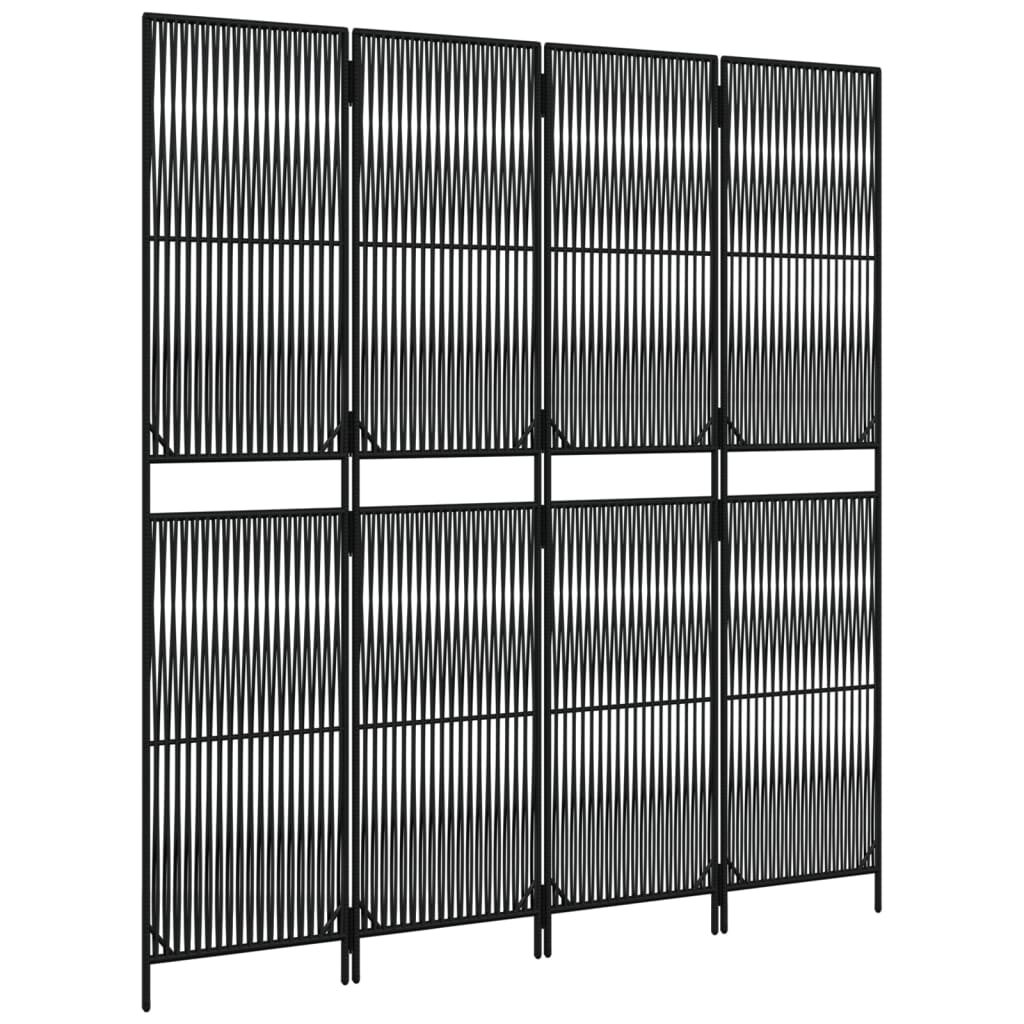 Room Divider 4 Panels Black Poly Rattan