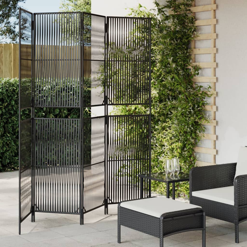 Room Divider 4 Panels Black Poly Rattan