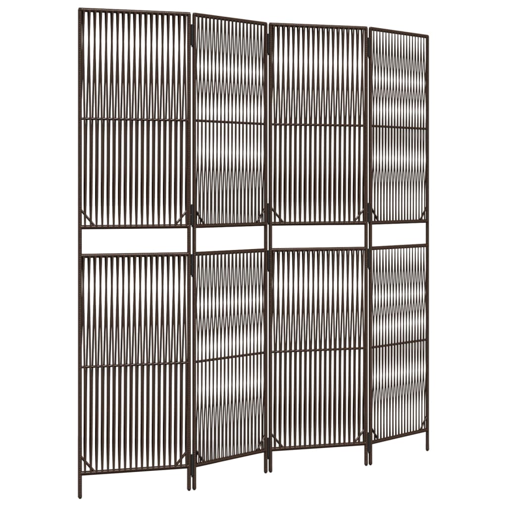 Room Divider 4 Panels Brown Poly Rattan