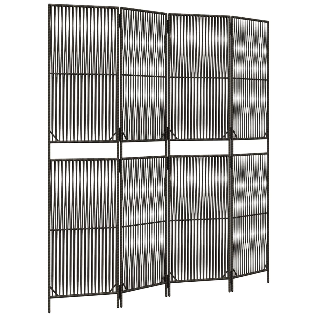 Room Divider 4 Panels Grey Poly Rattan