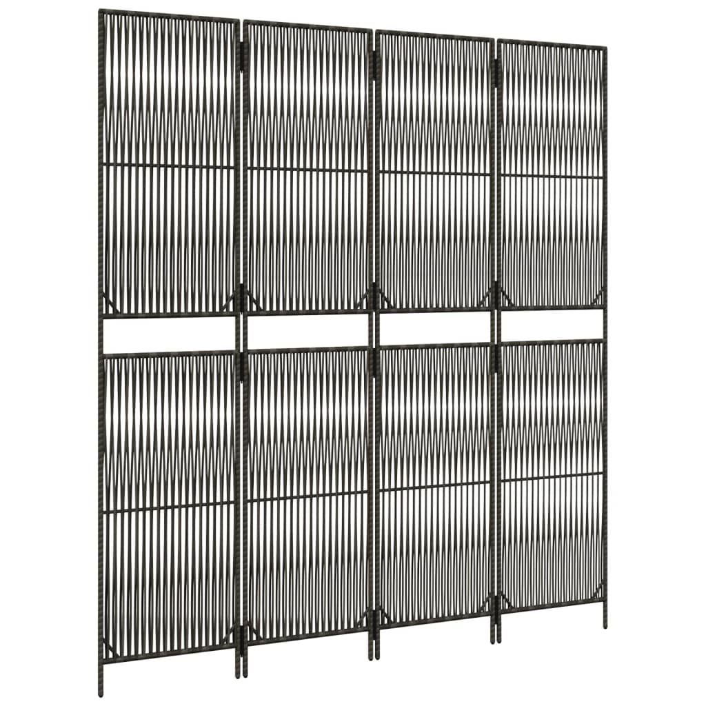 Room Divider 4 Panels Grey Poly Rattan