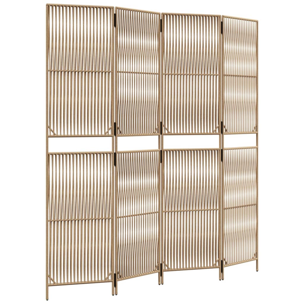 Room Divider 4 Panels Beige Poly Rattan