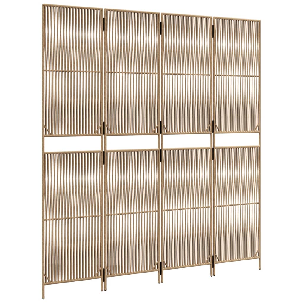 Room Divider 4 Panels Beige Poly Rattan