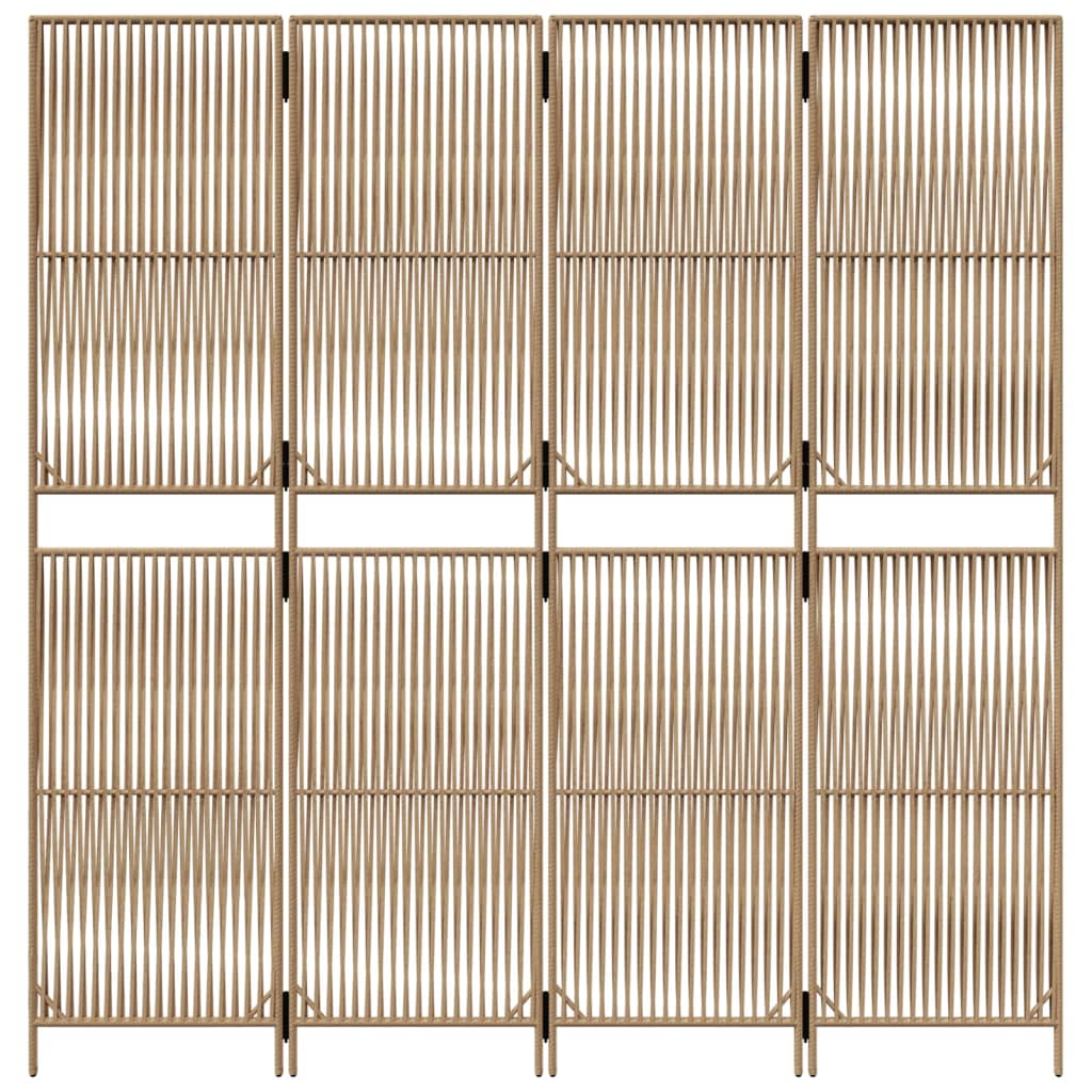Room Divider 4 Panels Beige Poly Rattan