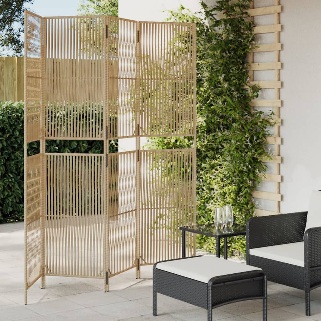 Room Divider 4 Panels Beige Poly Rattan