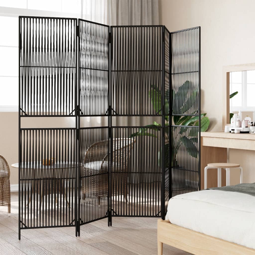 Room Divider 5 Panels Black Poly Rattan