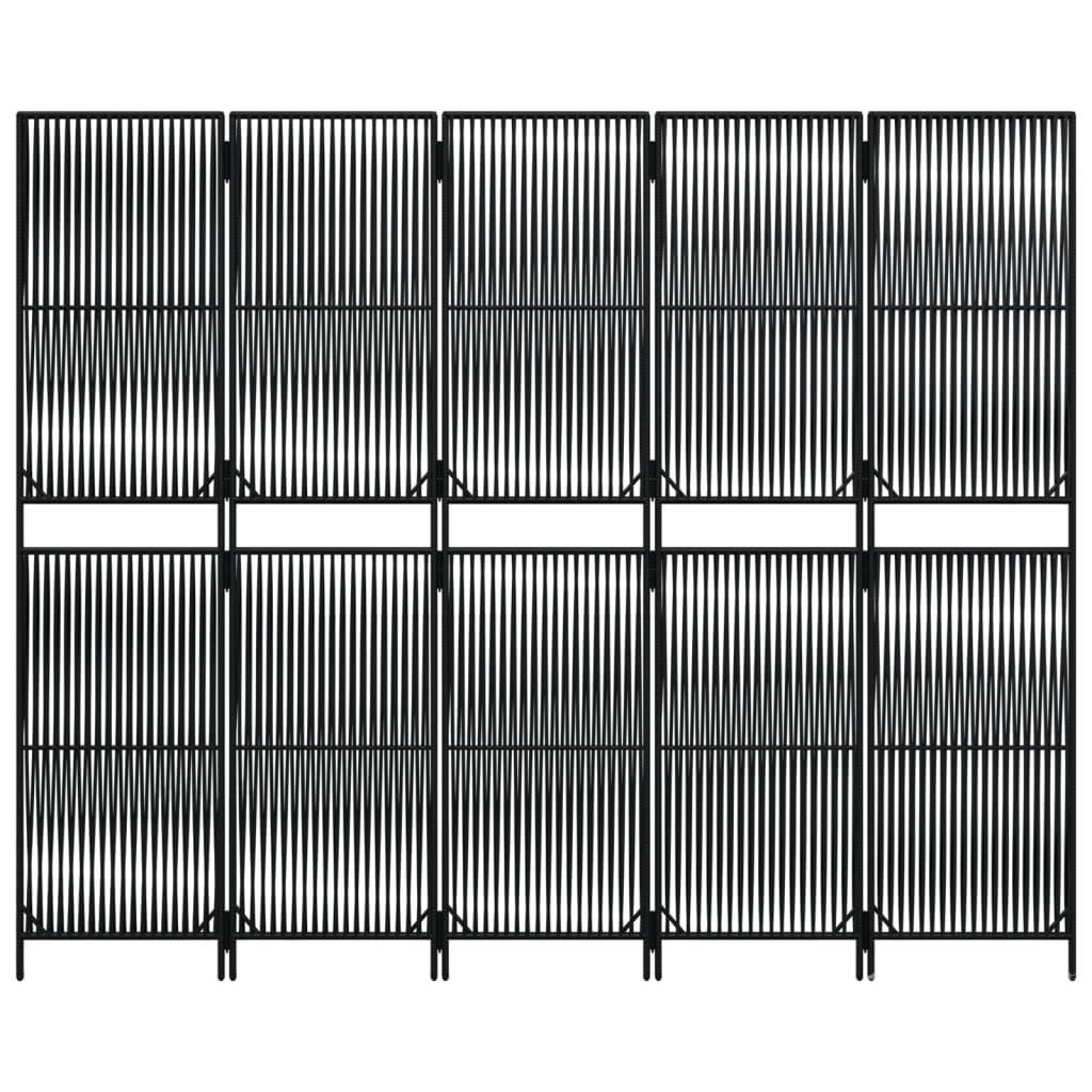 Room Divider 5 Panels Black Poly Rattan