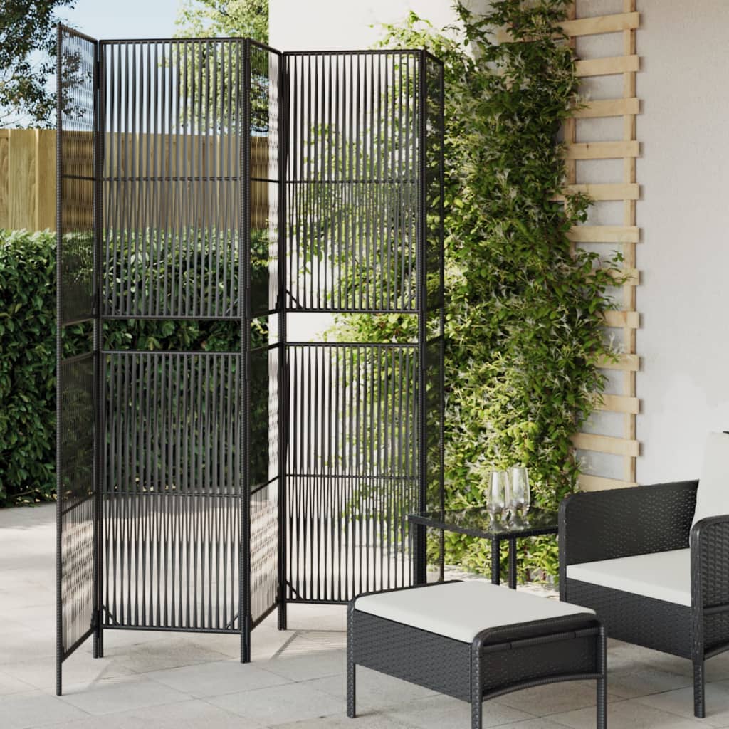 Room Divider 5 Panels Black Poly Rattan