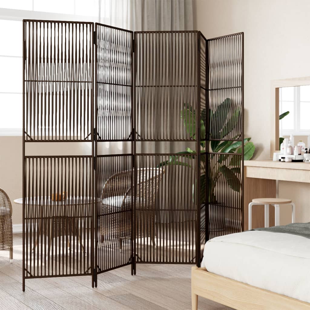 Room Divider 5 Panels Brown Poly Rattan