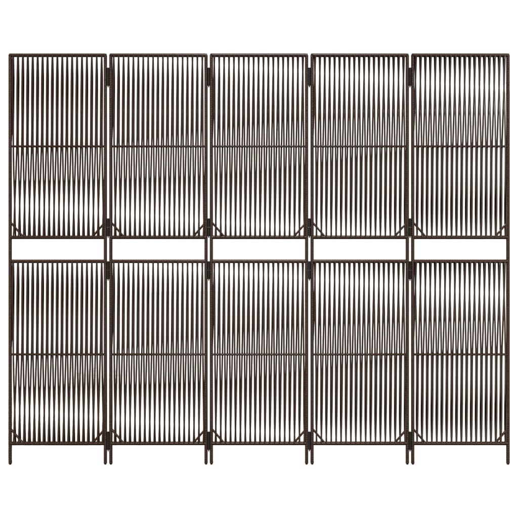 Room Divider 5 Panels Brown Poly Rattan