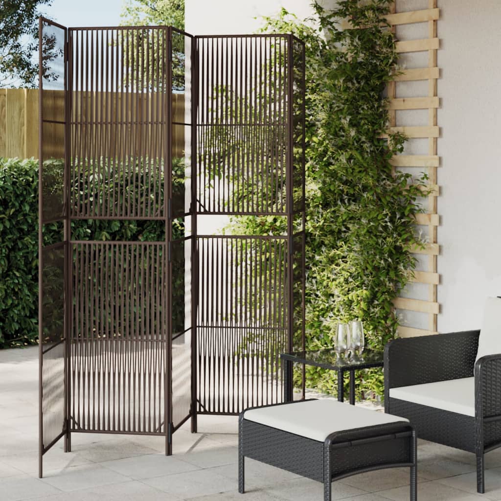 Room Divider 5 Panels Brown Poly Rattan