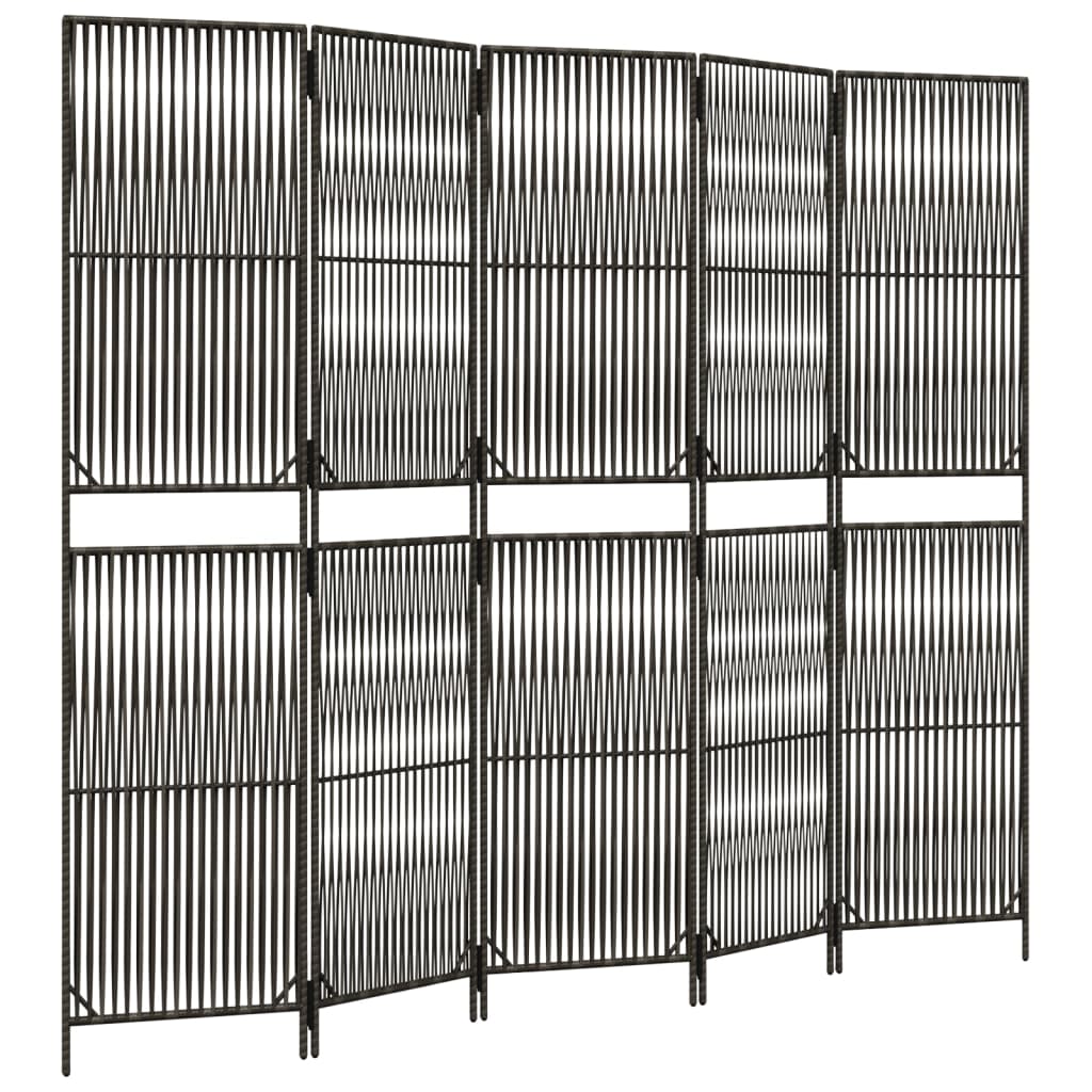 Room Divider 5 Panels Grey Poly Rattan