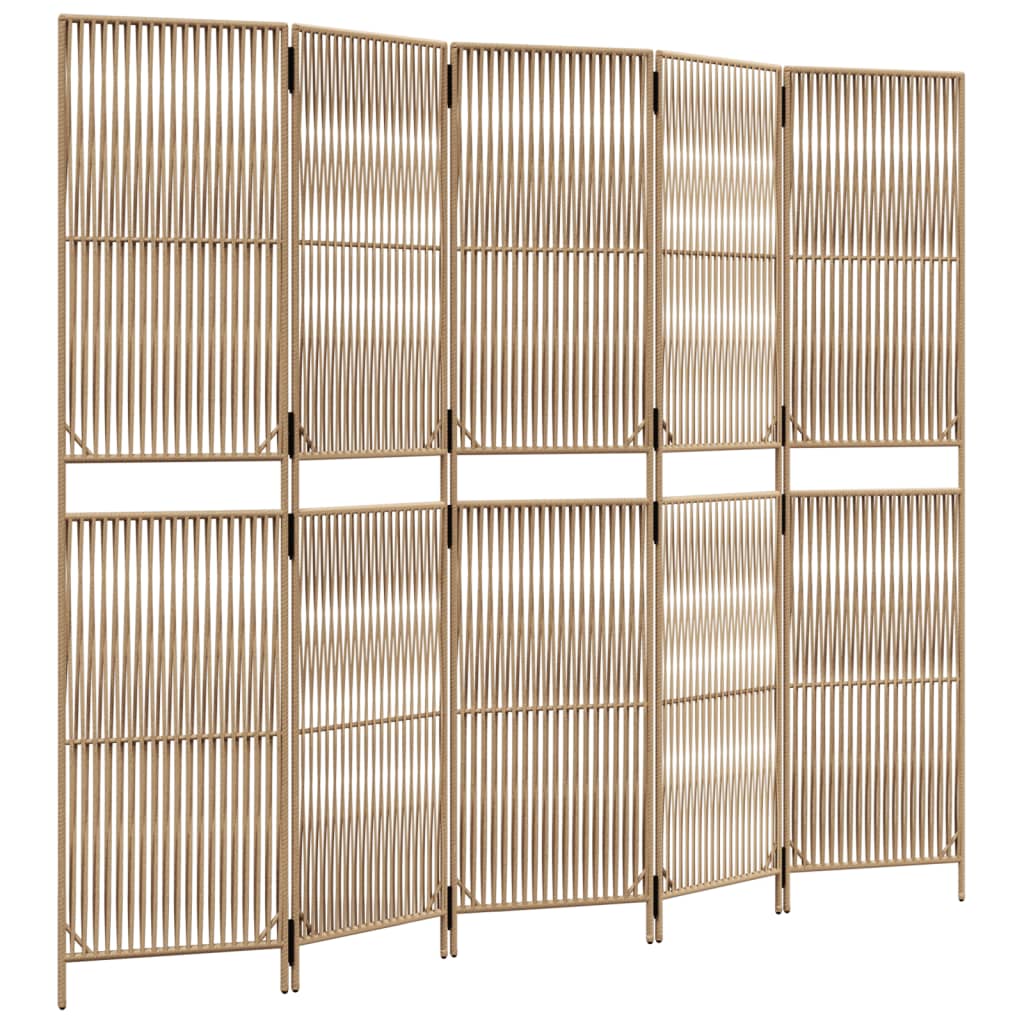 Room Divider 5 Panels Beige Poly Rattan