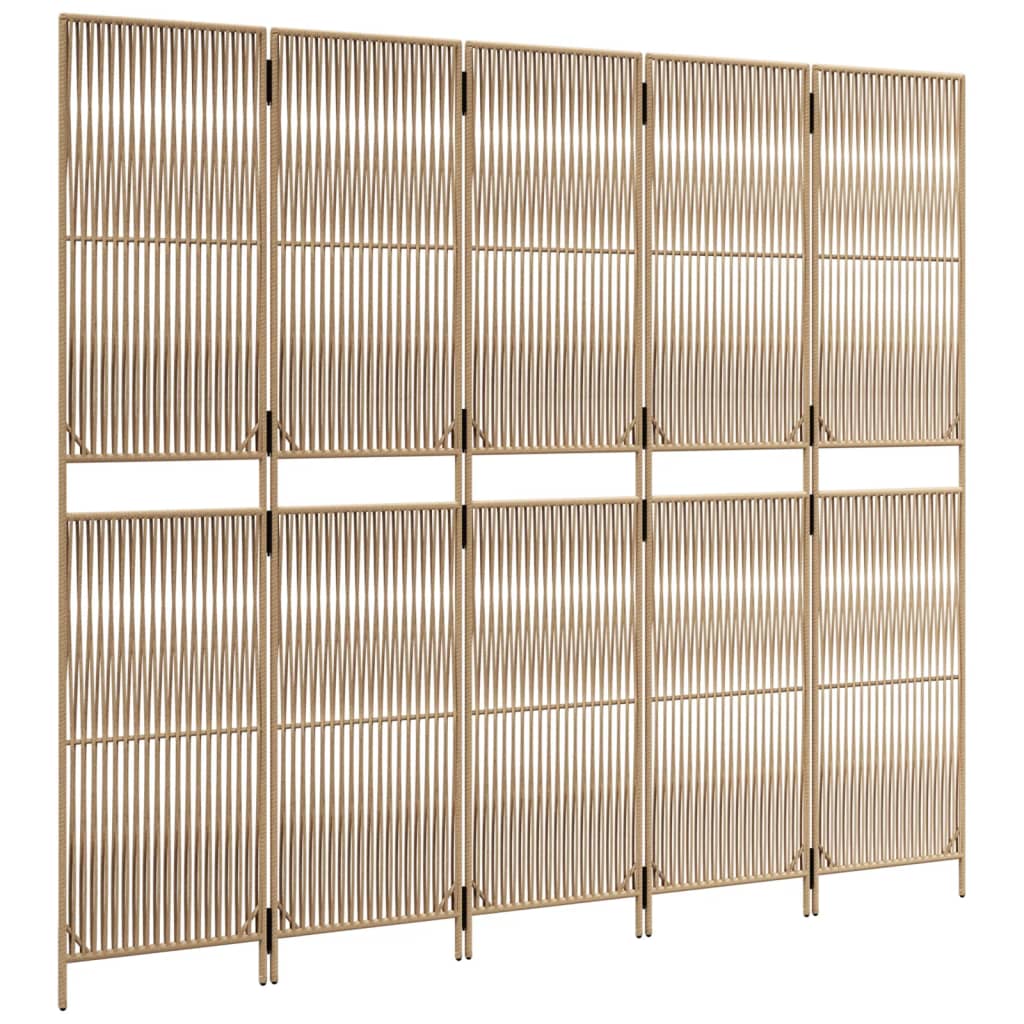 Room Divider 5 Panels Beige Poly Rattan
