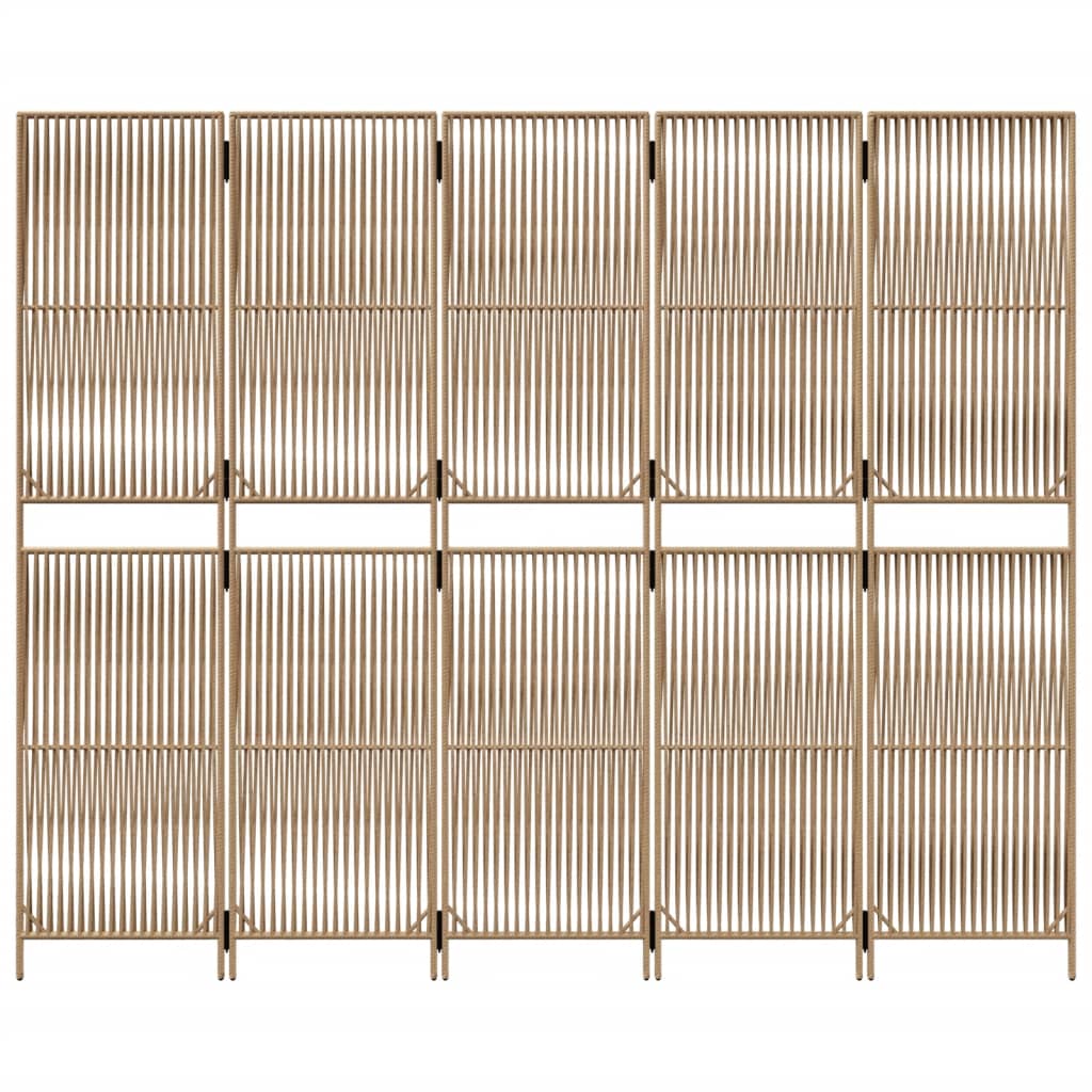 Room Divider 5 Panels Beige Poly Rattan